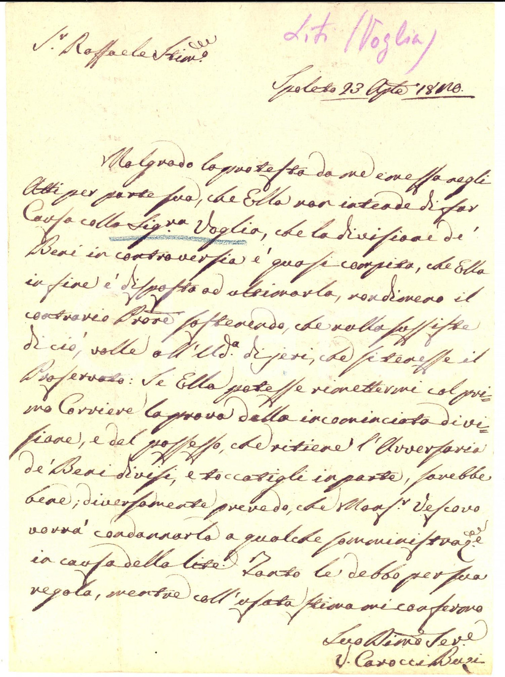 Manoscritto, lettera originale 1820 SPOLETO PG CAROCCI BUZI chiede la prova di una divisione ereditaria 1