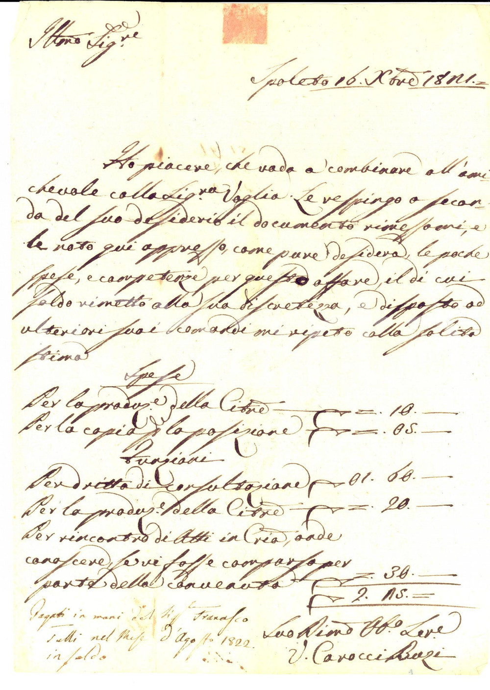 Manoscritto, lettera originale 1821 SPOLETO PG CAROCCI BUZI chiede la prova di una divisione ereditaria 1