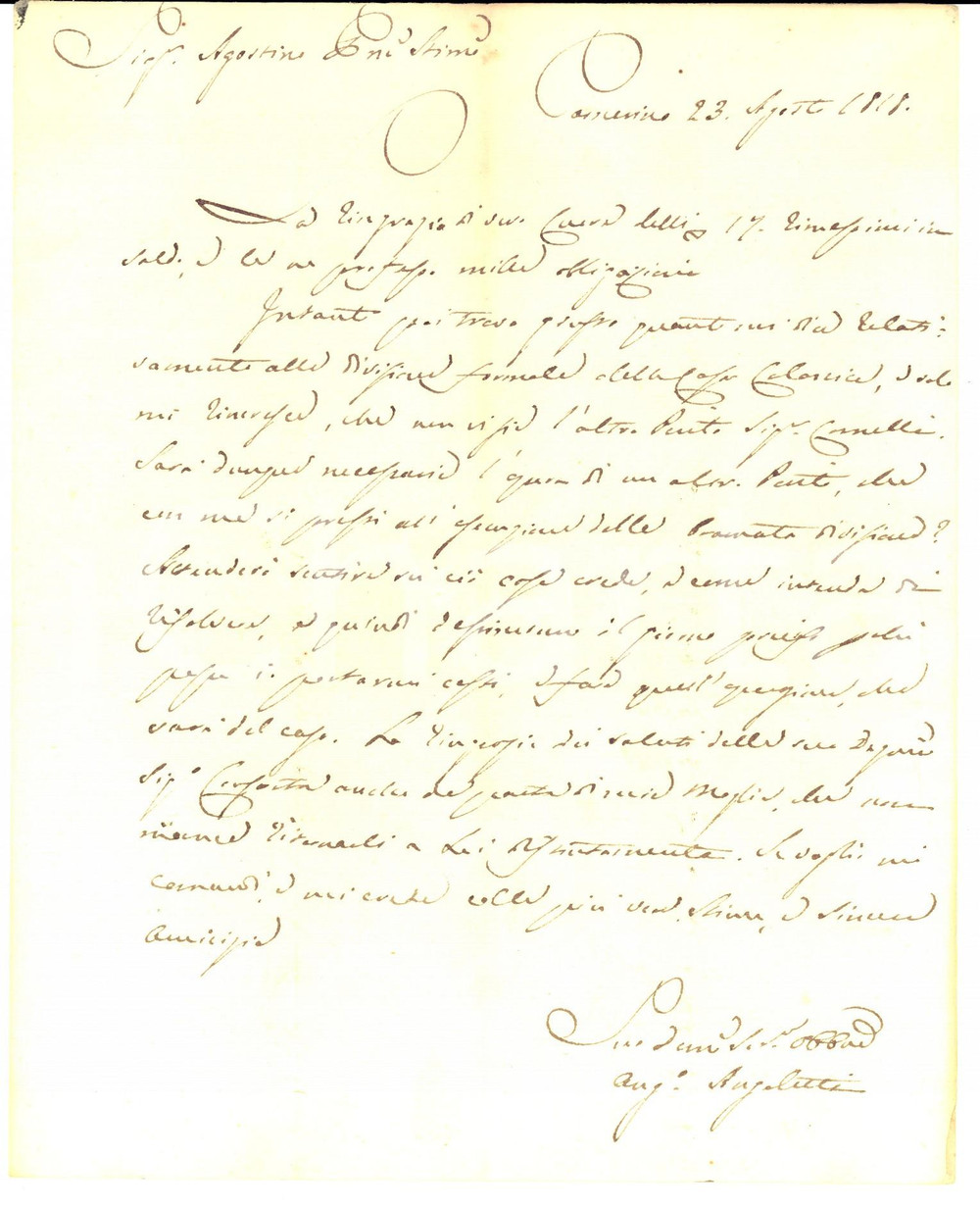 Manoscritto, lettera originale 1818 CAMERINO Angiolo ANGELETTI chiede un altro perito per divisione ereditaria 1