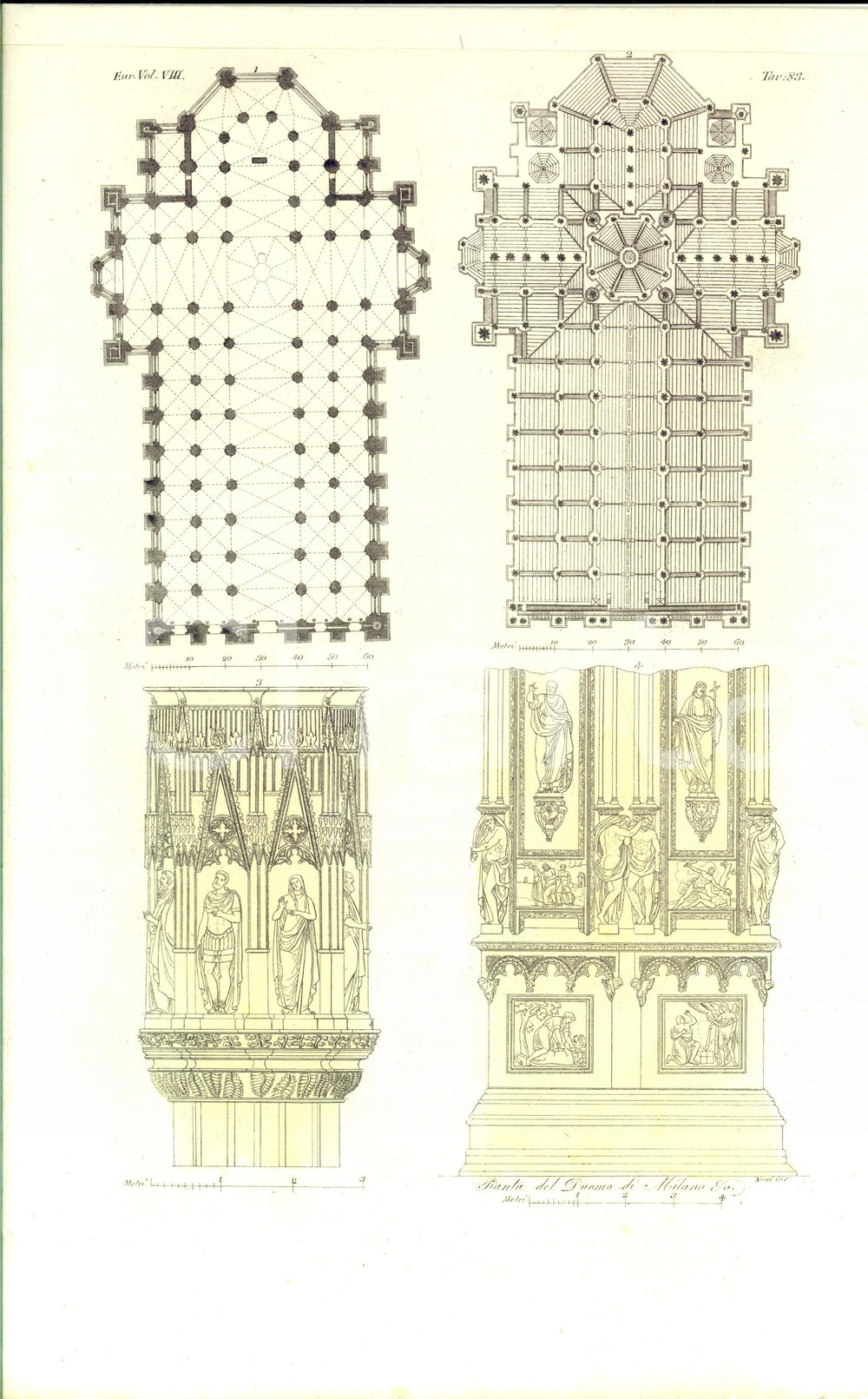 Stampa, bozzetto originale 1830 ca FERRARIO COSTUME EUROPEO Pianta del Duomo di Milano  Stampa 1