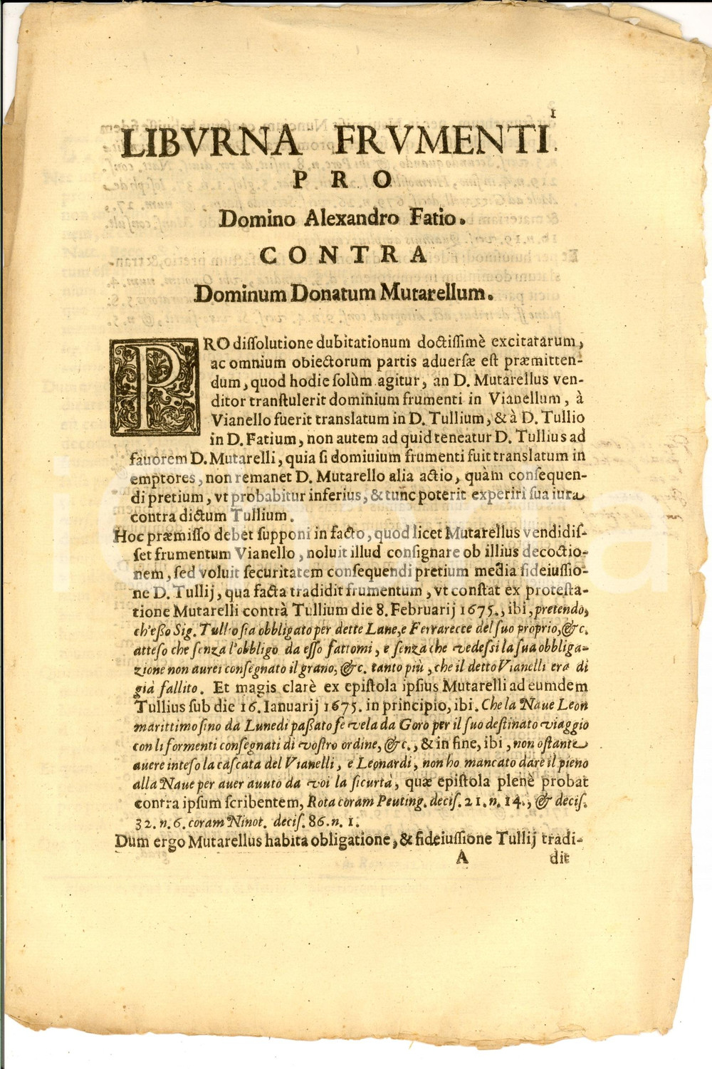 Documento originale, autentico 1677 GORO FE Lite tra Alessandro FAZIO e Donato MUTARELLO per nave di frumento 1