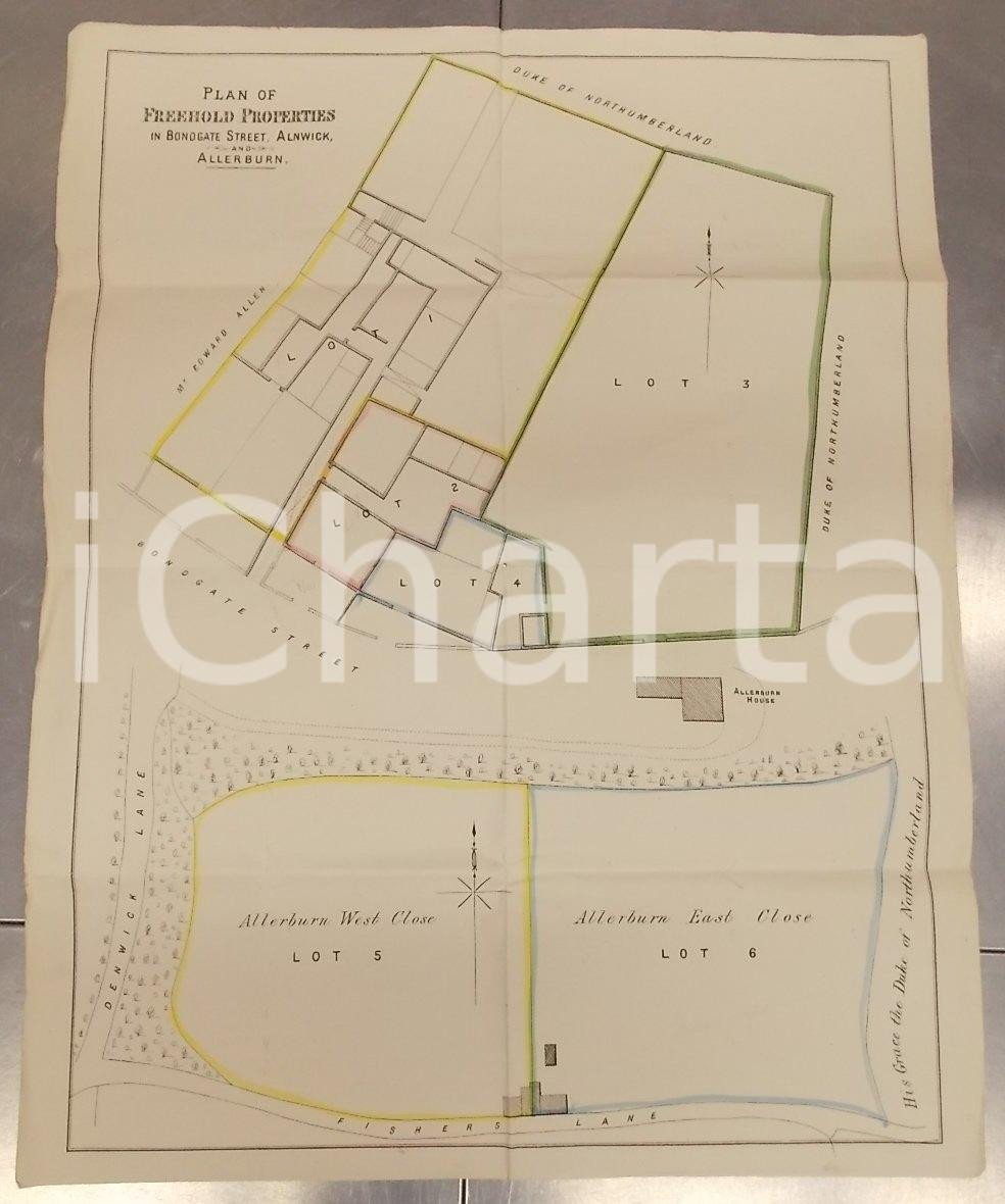 Documento originale, autentico 1878 ALNWICK e ALLERBURN UK Immobili da vendere all asta PLANIMETRIA 1