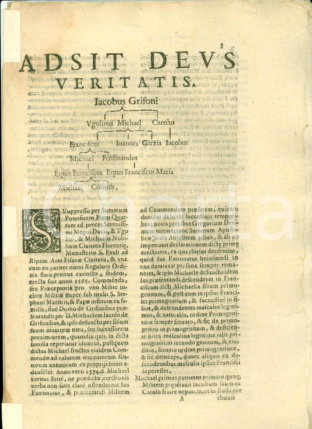 Documento originale, autentico 1666 PISA Storia Commenda SAN PAOLO A RIPA D ARNO e famiglia GRIFONI 16 pagine 1
