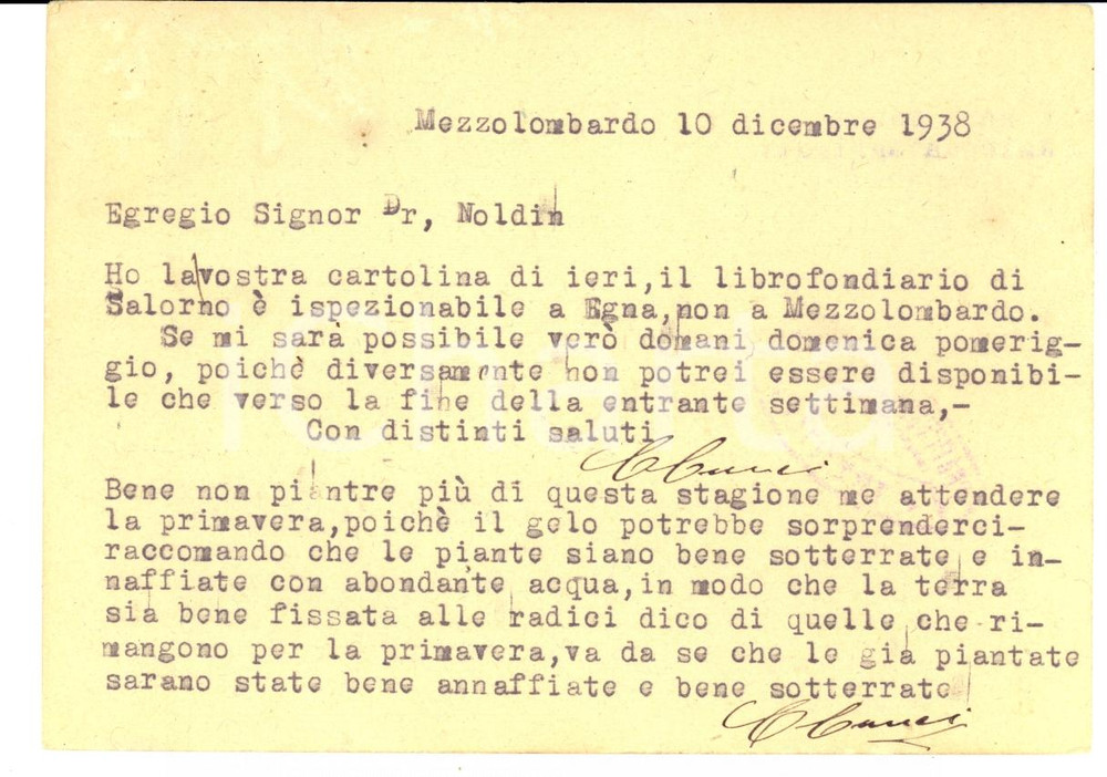 Cartolina originale da collezione 1938 MEZZOLOMBARDO TN Azienda agricola Cesare CONCI a NOLDIN Fabbrica aceti 1