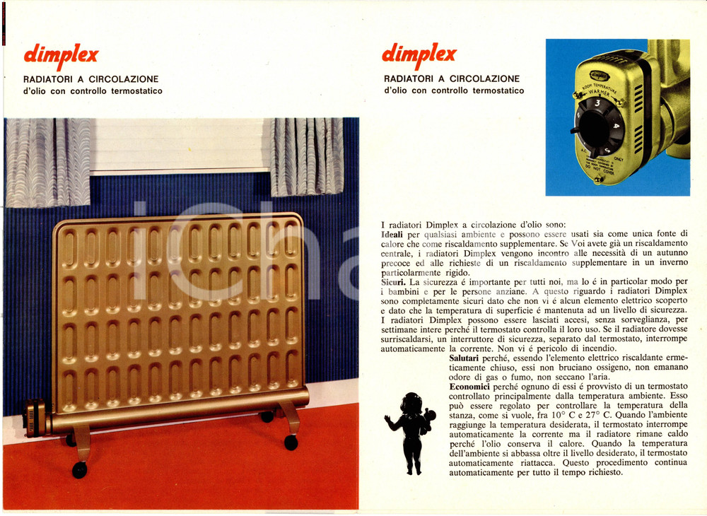 Materiale pubblicitario d’epoca 1960 ca DIMPLEX Radiatori elettrici Opuscolo ILLUSTRATO 1