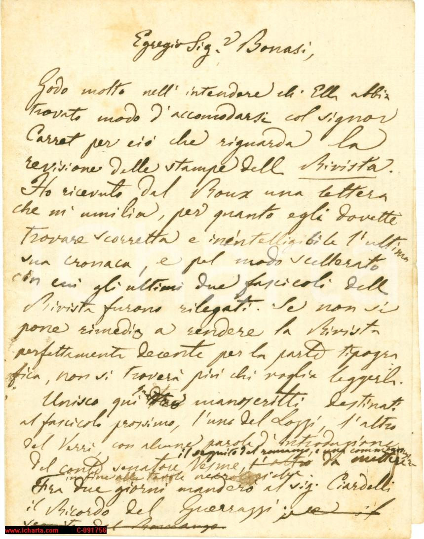 Autografo originale 1872 VIAREGGIO LU Autografo Angelo DE GUBERNATIS umiliato da Fanfulli 1