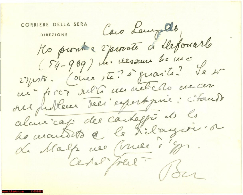 Autografo originale 1925 MILANO Mario BORSA ad Agostino LANZILLO autografo 1