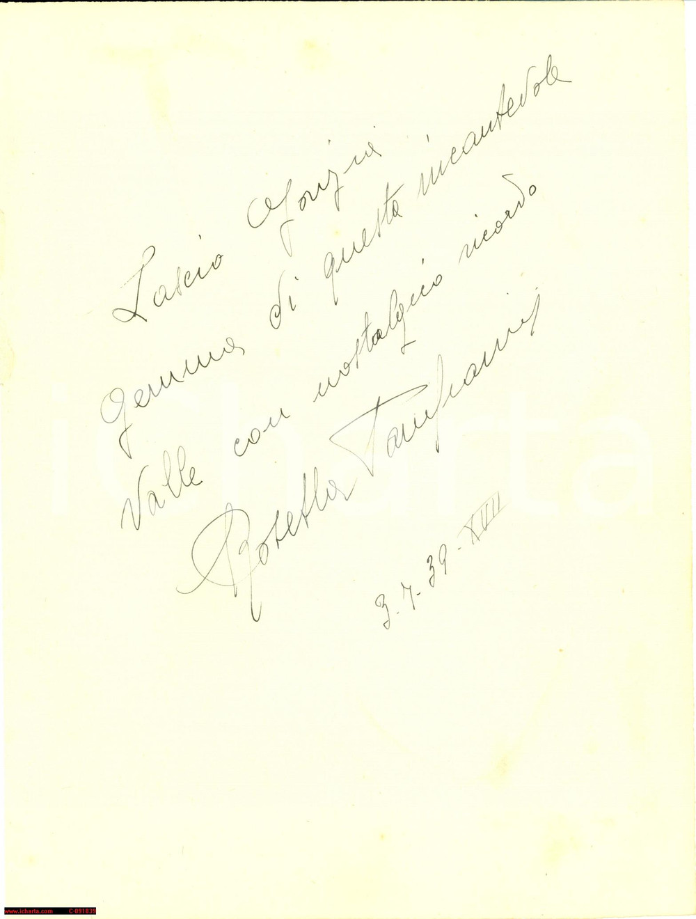 Autografo originale 1939 GORIZIA gemma della Valle Soprano Rosetta PAMPANINI Dedica AUTOGRAFA 1