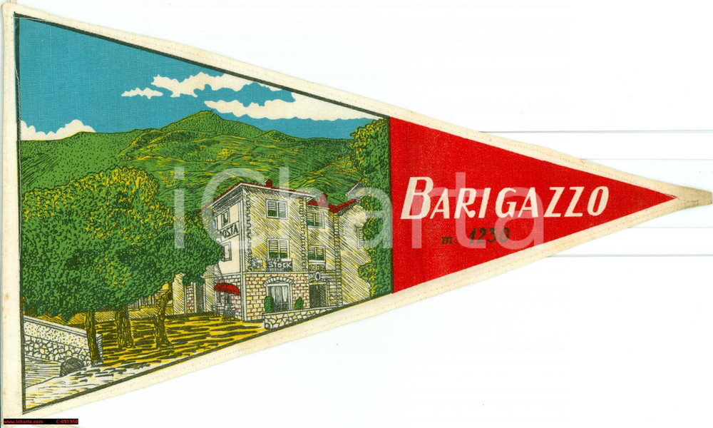 Materiale pubblicitario d’epoca 1950 LAMA MOCOGNO MO Bandierina Hotel Posta BARIGAZZO 1