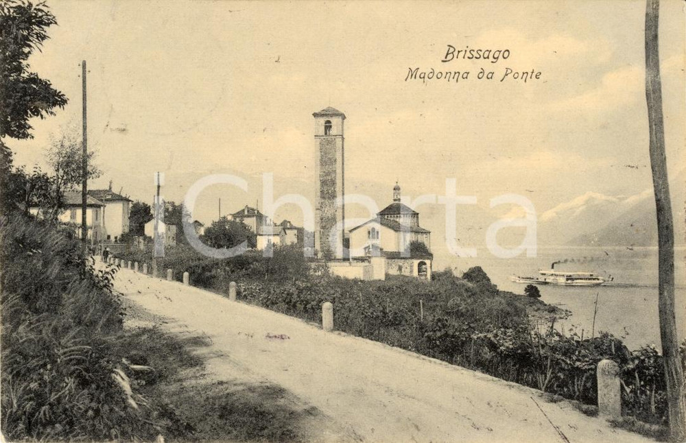 Cartolina originale da collezione 1907 BRISSAGO CH Madonna del Ponte ANIMATA battello 1