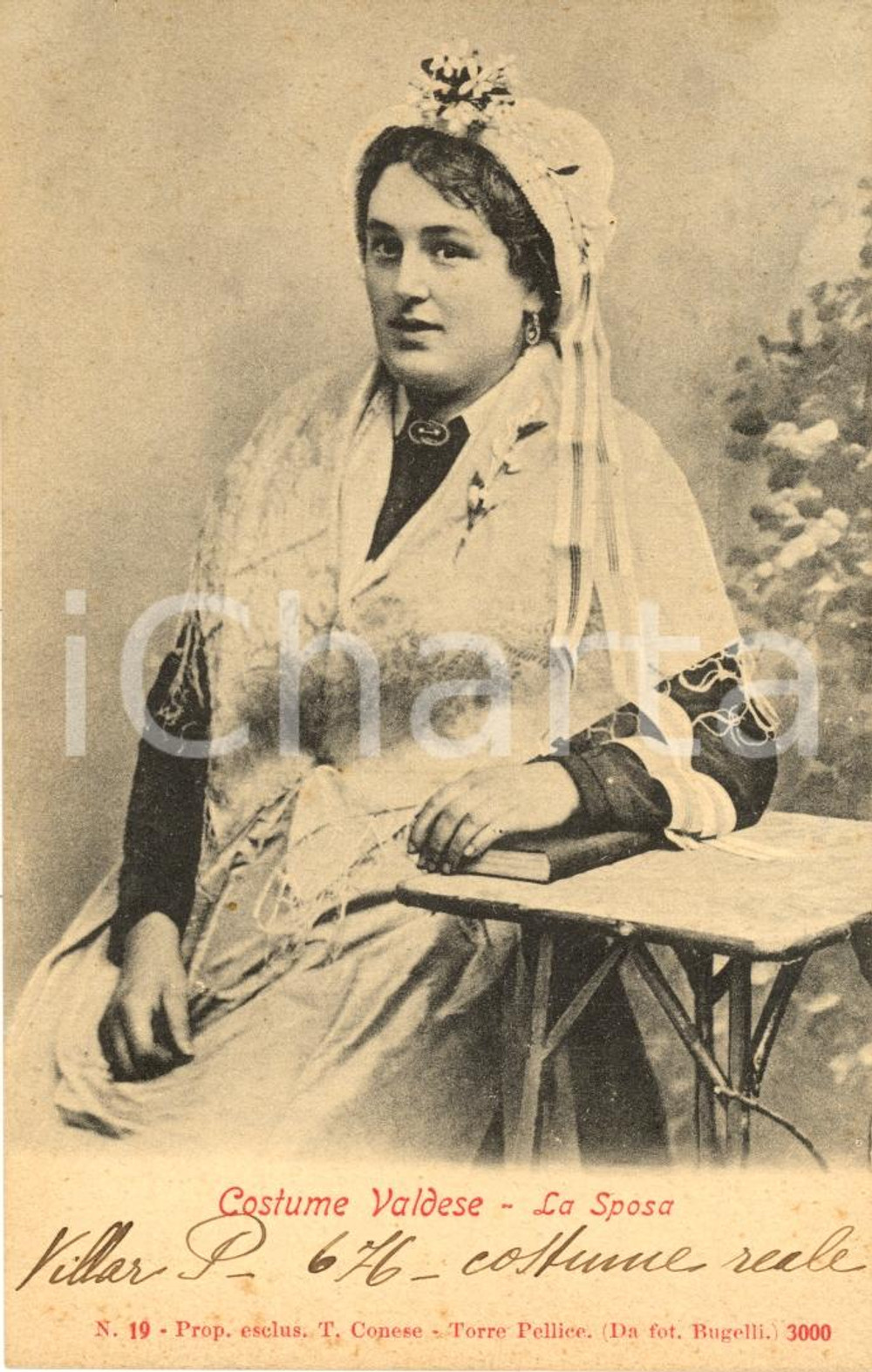 Cartolina originale da collezione 1900 ca COSTUMI VALDESI Il costume della sposa FP NV 1
