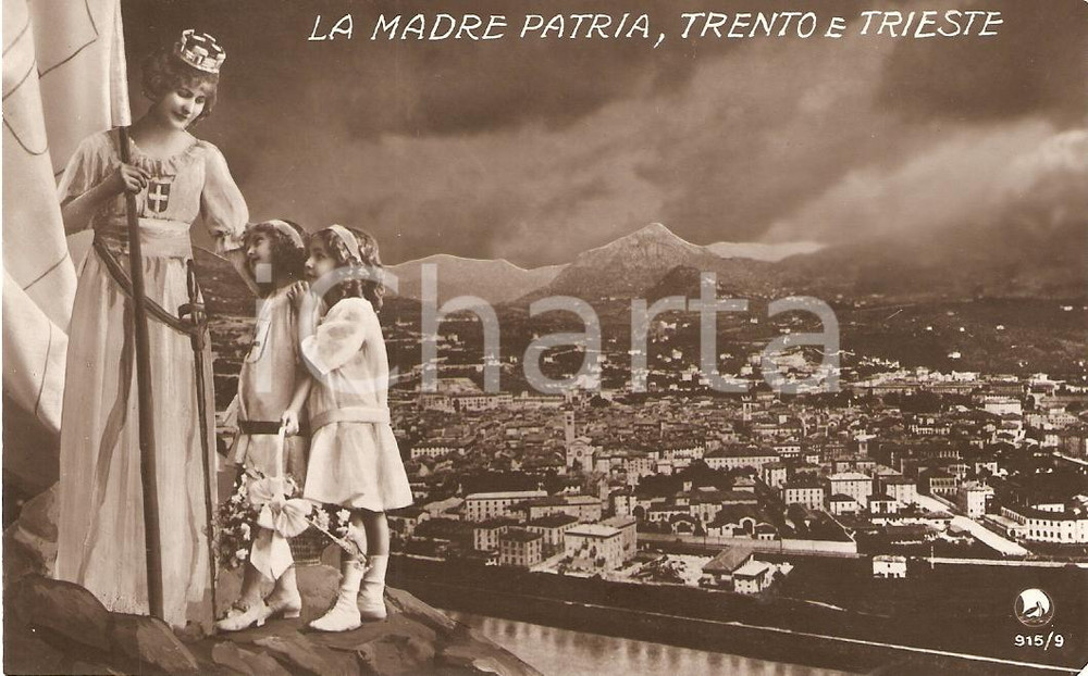 Cartolina originale da collezione 1940 circa TRENTO e TRIESTE Allegoria con Madre Patria 1