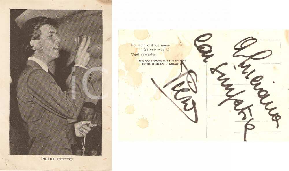 Cartolina originale da collezione 1970 ca Piero COTTO Fotografia con dedica autografa 1