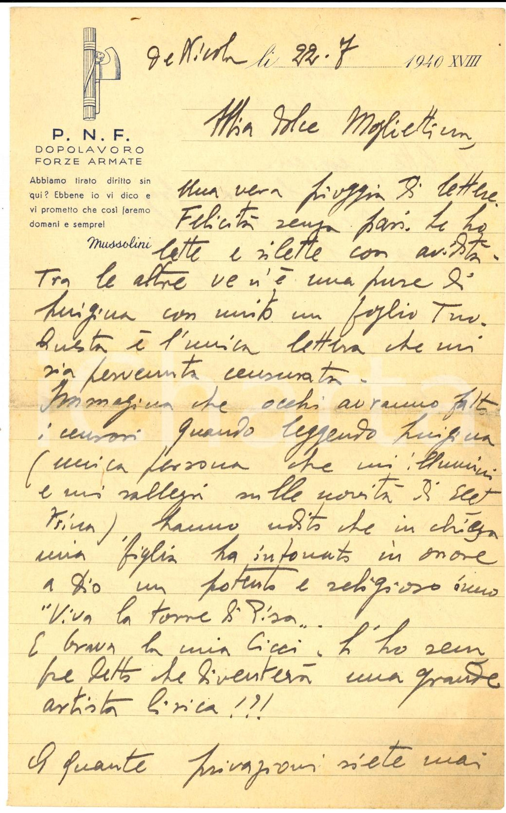Manoscritto, lettera originale 1940 WW2 COMANDO X ARMATA Maggiore ZOCCOLA alla moglie 1