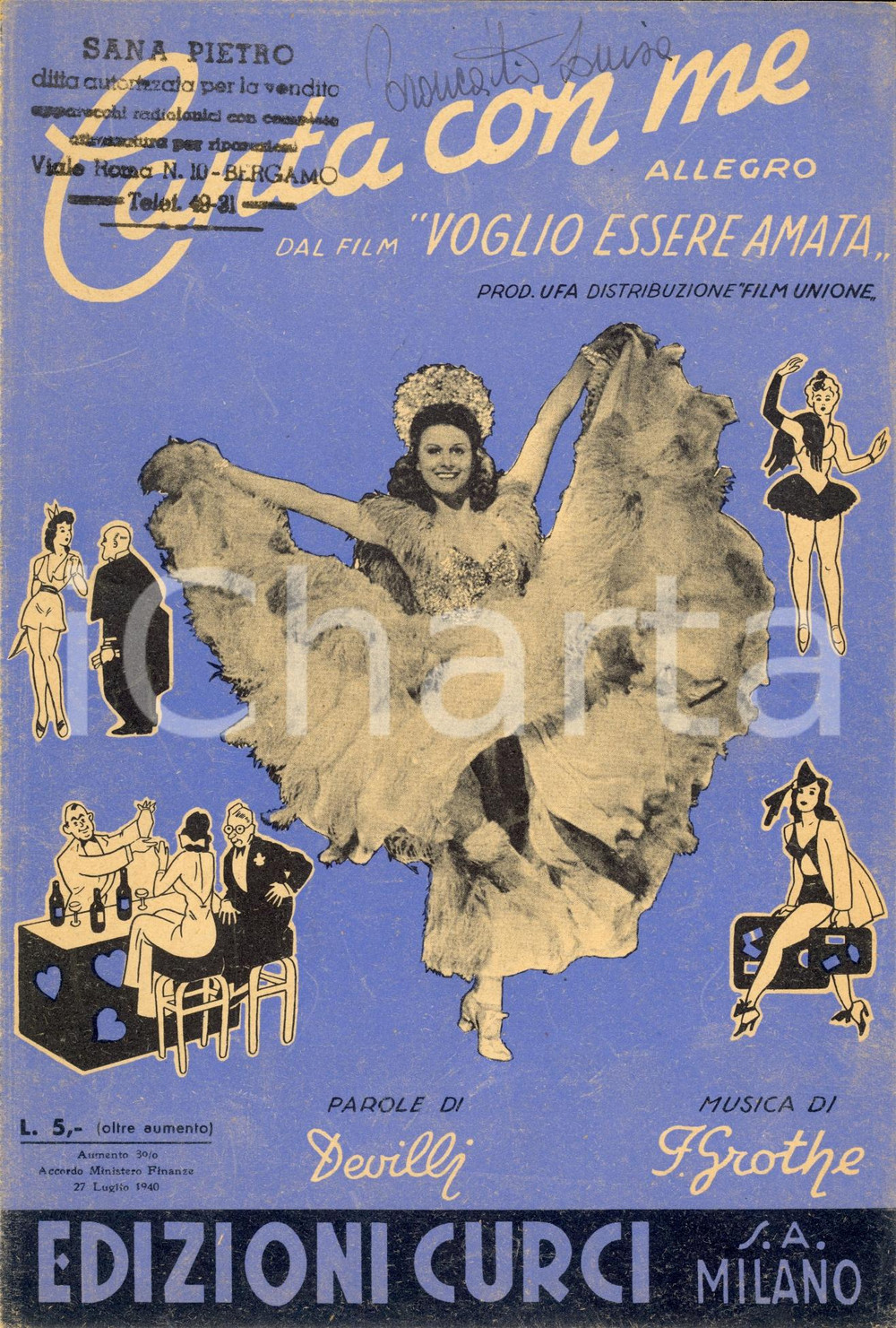 Oggetto da collezione cartaceo 1940 Spartito Devilli Franz GROTHE Canta con me ILLUSTRATO 1