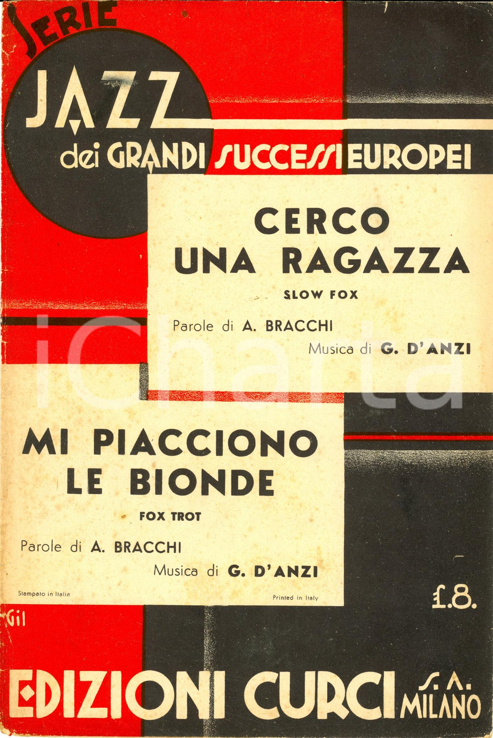 Oggetto da collezione cartaceo 1939 JAZZ Alfredo BRACCHI Giovanni D ANZI Cerco ragazza Spartito 1