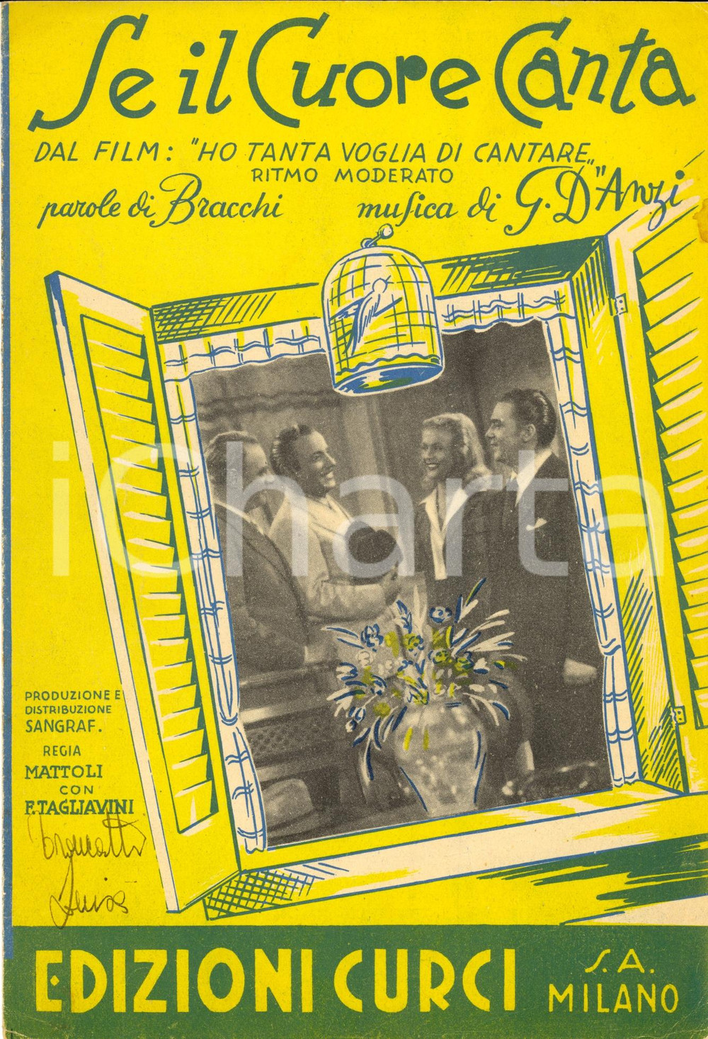 Oggetto da collezione cartaceo 1944 Alfredo BRACCHI Giovanni D ANZI Se il cuore canta SPARTITO AUTENTICO 1