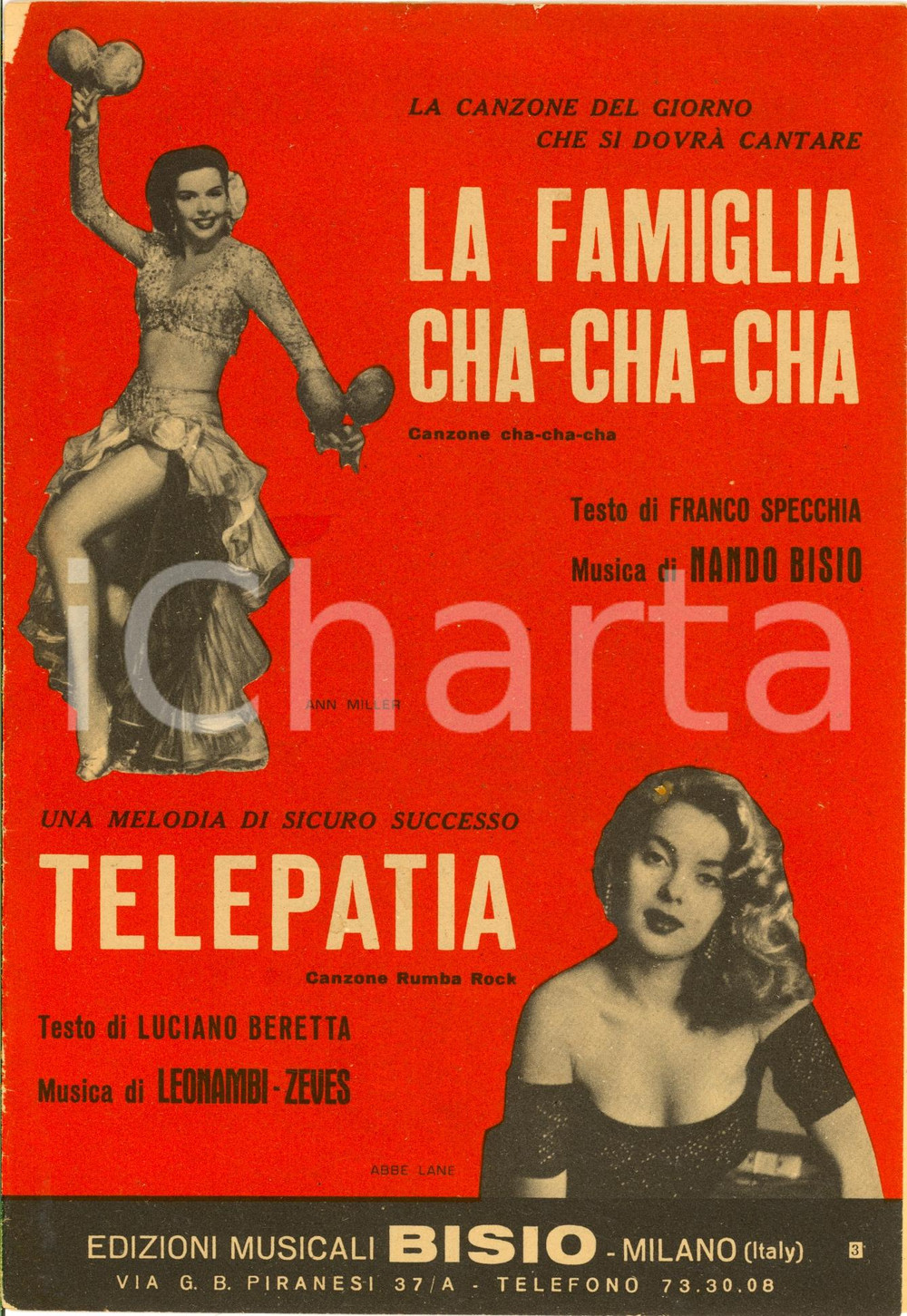 Oggetto da collezione cartaceo 1960 SPECCHIABISIO La famiglia chachacha Luciano BERETTA Telepatia Spartito 1