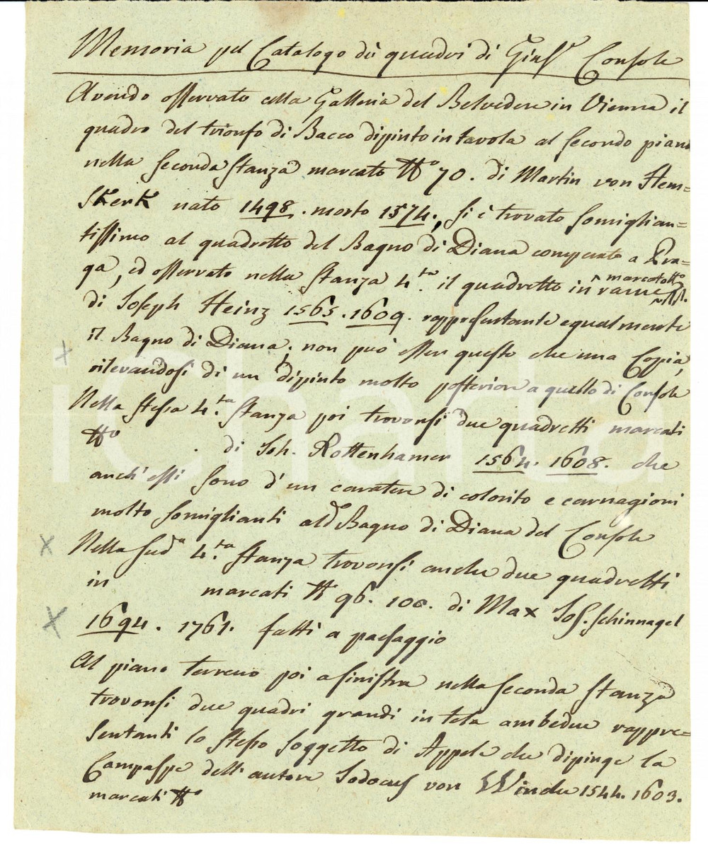 Documento originale, autentico 1850 Il Diana e Atteone di Joseph HEINTZ al Museo di Vienna é una copia Lettera 1
