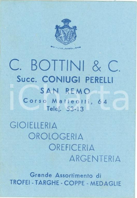 Oggetto da collezione cartaceo 1950 SANREMO IM Gioielleria oreficeria BOTTINI & C. Biglietto 1