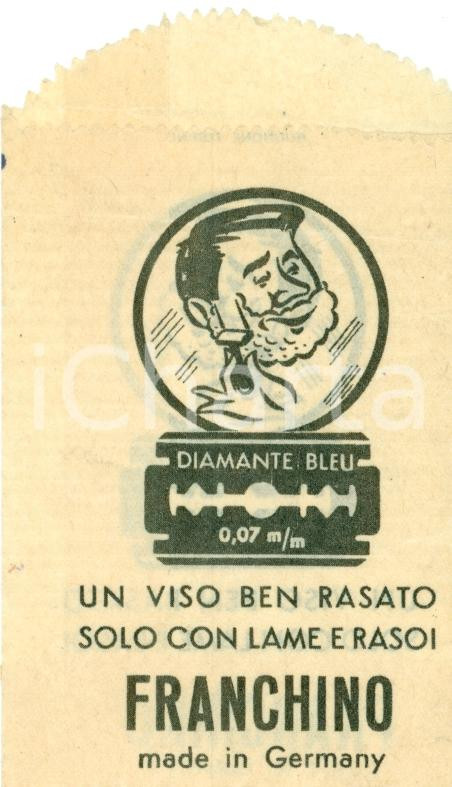 Materiale pubblicitario d’epoca 1950 ca FRANCHINO Lame e rasoi DIAMANTE BLEU 0,07 m/m BUSTINA 1
