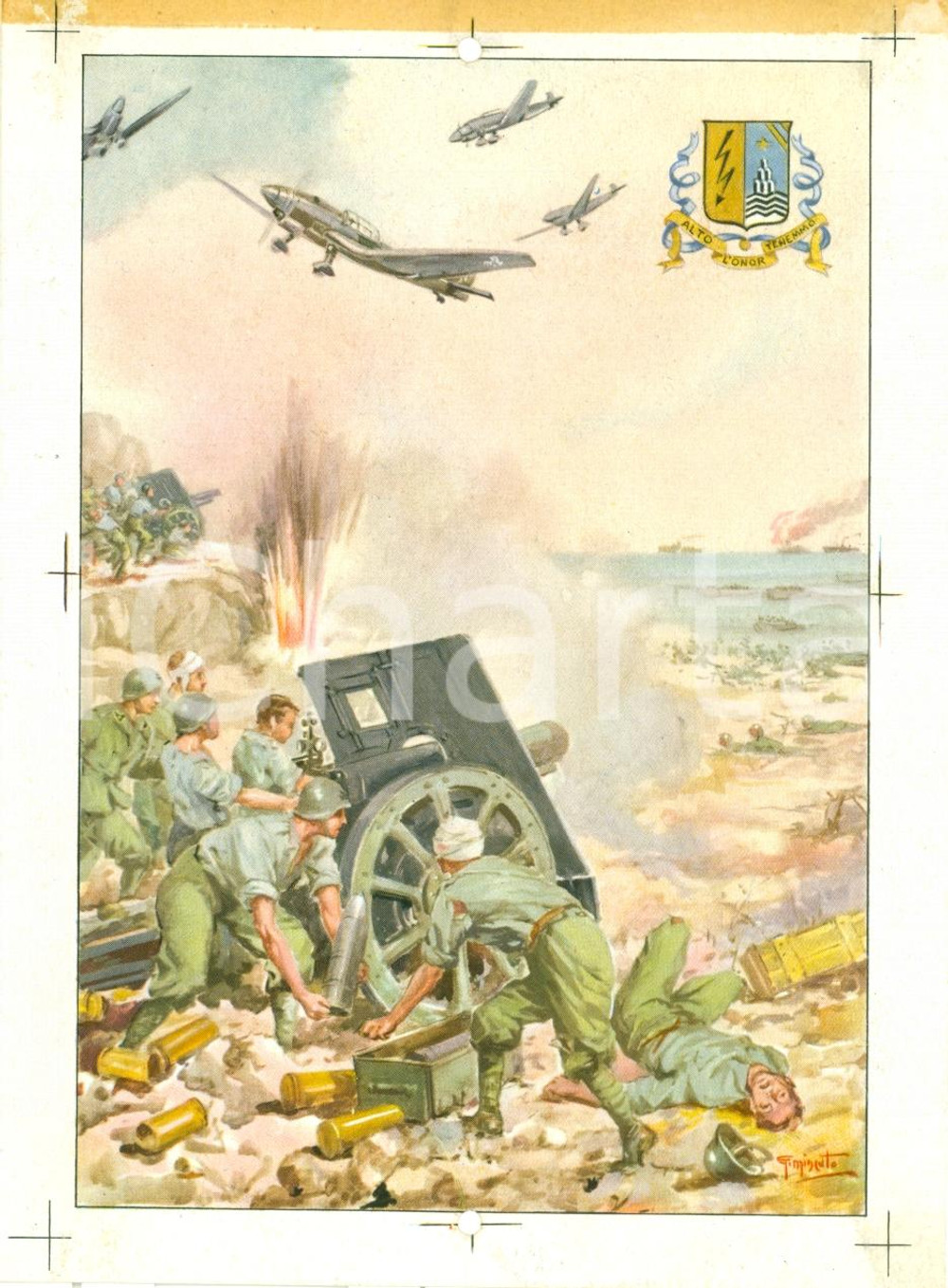 Stampa, bozzetto originale 1950 33Â° REGGIMENTO ARTIGLIERIA Prova stampa illustrata Cartolina 1