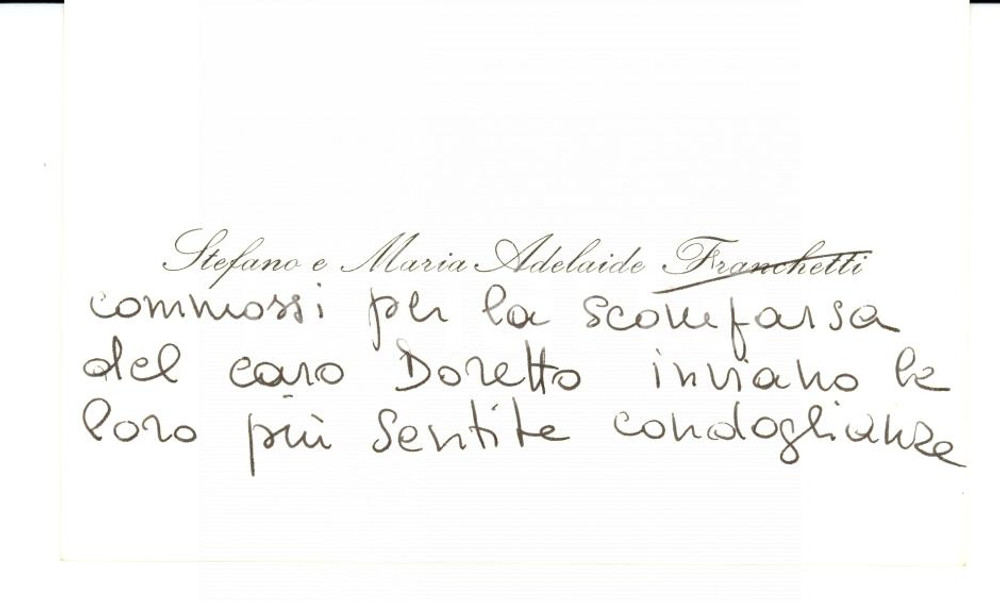Oggetto da collezione cartaceo 1970 TORINO Biglietto Stefano FRANCHETTI  e Maria Adelaide LEPRI 1