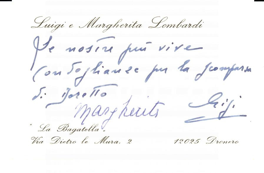Oggetto da collezione cartaceo 1950 DRONERO CN Biglietto da visita senatore Luigi LOMBARDI autografo 1