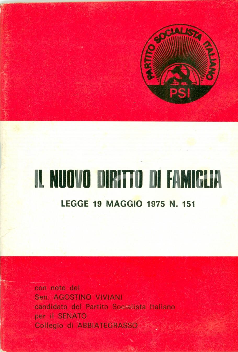 Oggetto da collezione cartaceo 1975 PSI Agostino VIVIANI su nuovo diritto di famiglia  Libretto 1