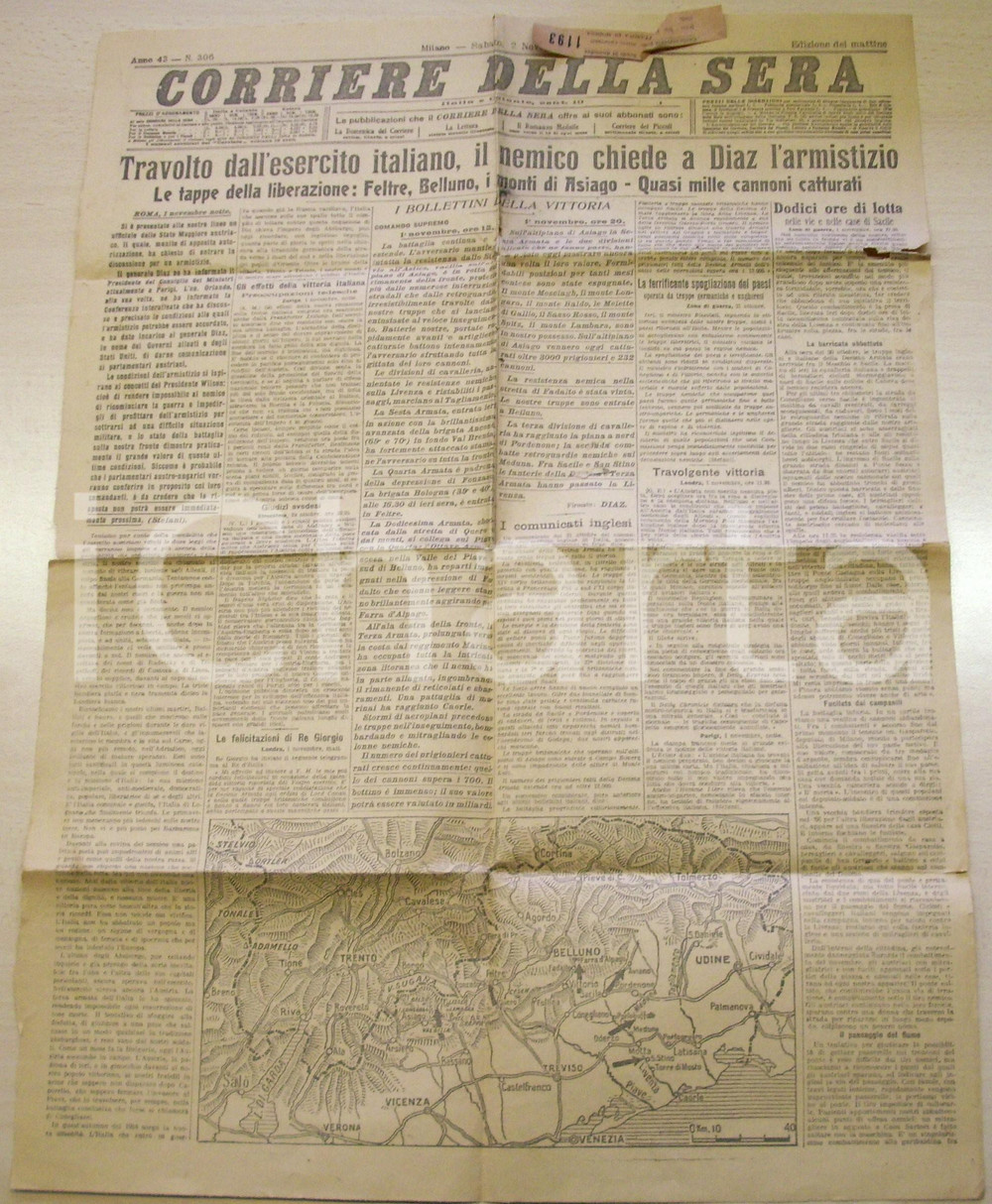 Giornale, rivista storica 1918 CORRIERE DELLA SERA Resa degli austriaci a DIAZ  Giornale 1