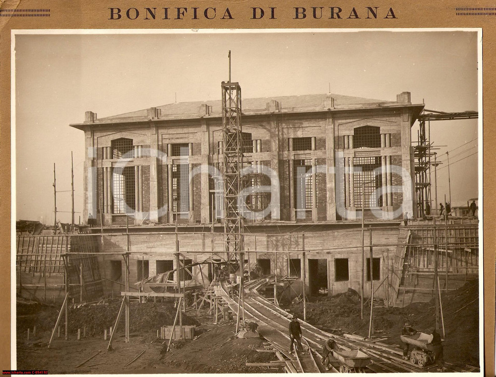 Fotografia d epoca originale 1928 BONDENO FE Costruzione Idrovoro di SANTA BIANCA Bonifica di BURANA Foto 1
