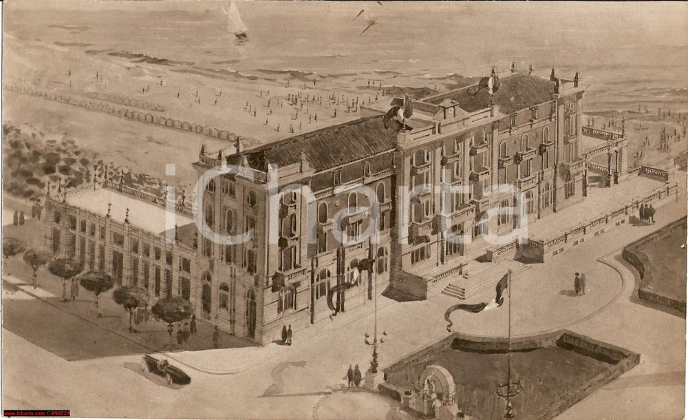 Fotografia d epoca originale 1920 ca CESENATICO Grand Hotel e spiaggia  RARA 23x15 cm 1