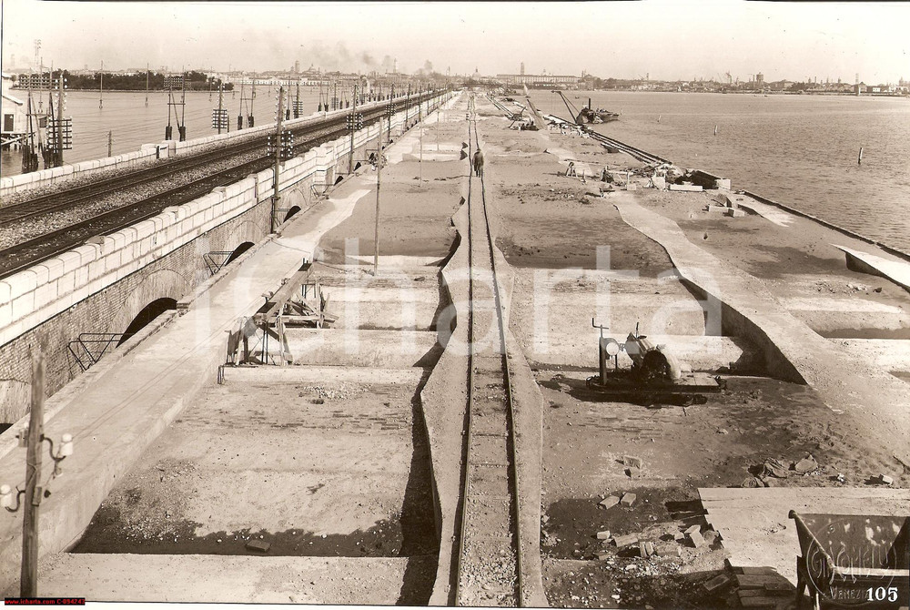 Fotografia d epoca originale 1932 Venezia Ponte Littorio  Lavori costruzione Foto 1