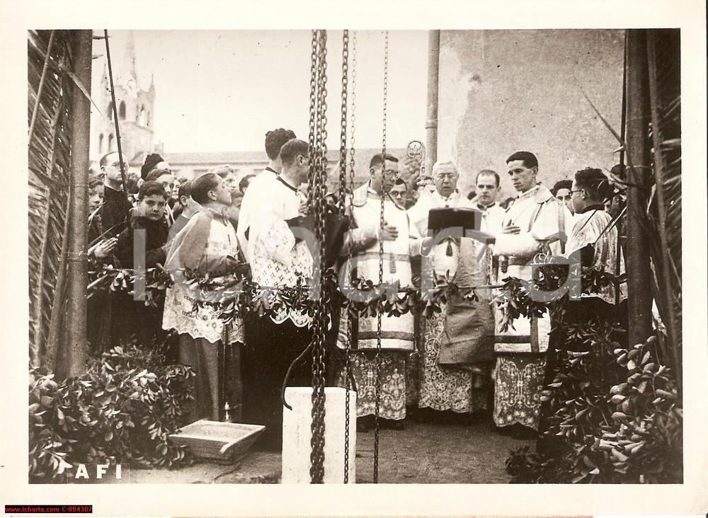 Fotografia d epoca originale 1941 BARCELLONA Posa prima pietra edificio Scuole Salesiane Opera DON BOSCO Foto 1