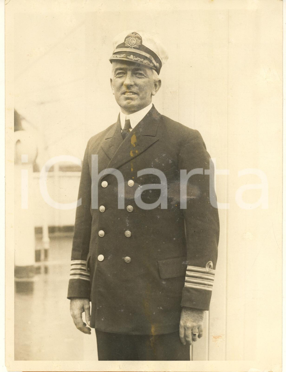 Fotografia d epoca originale 1928 Commodore Harold A. CUNNINGHAM US Lines Fleet DAMAGED photo 1