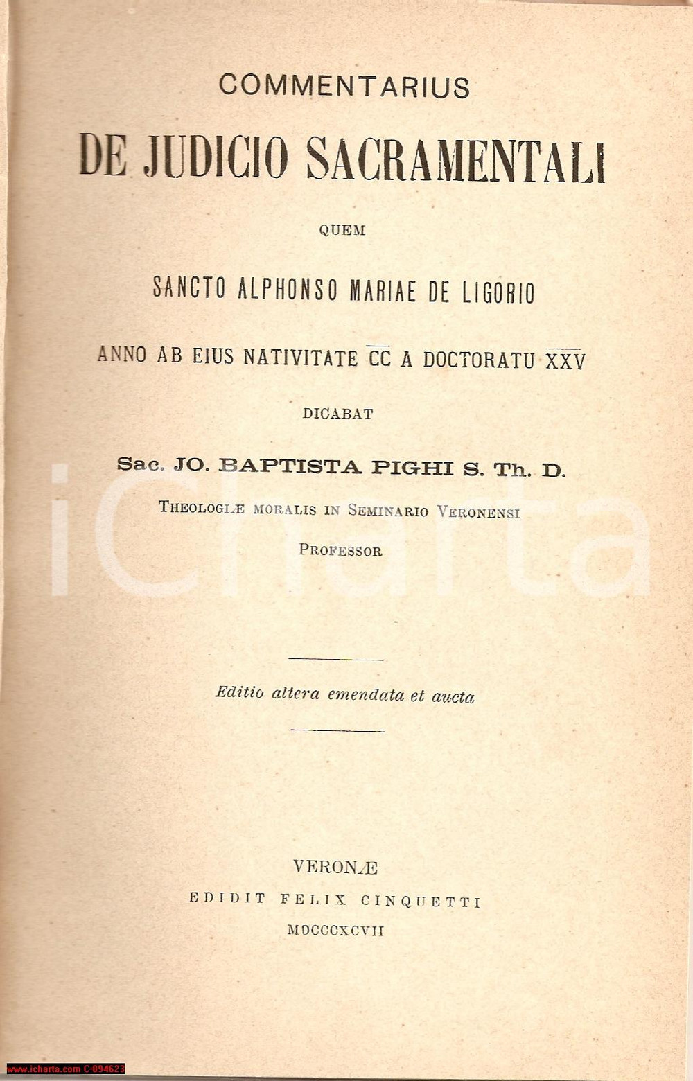 Libro, pubblicazione d epoca 1897 Giovanni battista PIGHI De Judicio SACRAMENTALI Libretto 1