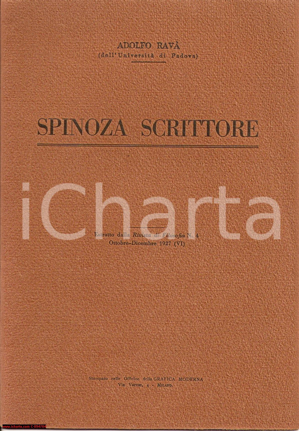 Oggetto da collezione cartaceo 1927 ADOLFO RAVA  Critica letteraria SPINOZA scrittore 1