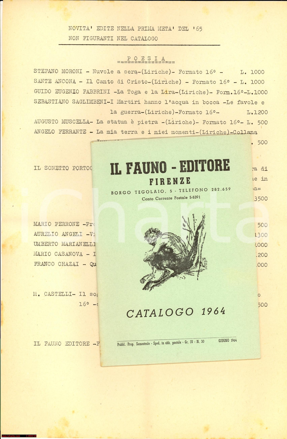 Oggetto da collezione cartaceo 1964 IL FAUNO EDITORE FIRENZE Catalogo 1