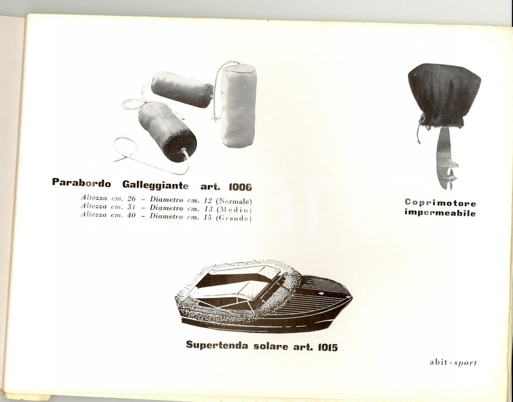 Materiale pubblicitario d’epoca 1965 ca PAVIA Catalogo ABIT SPORT Reparto motonautica ILLUSTRATO 23 pp 1