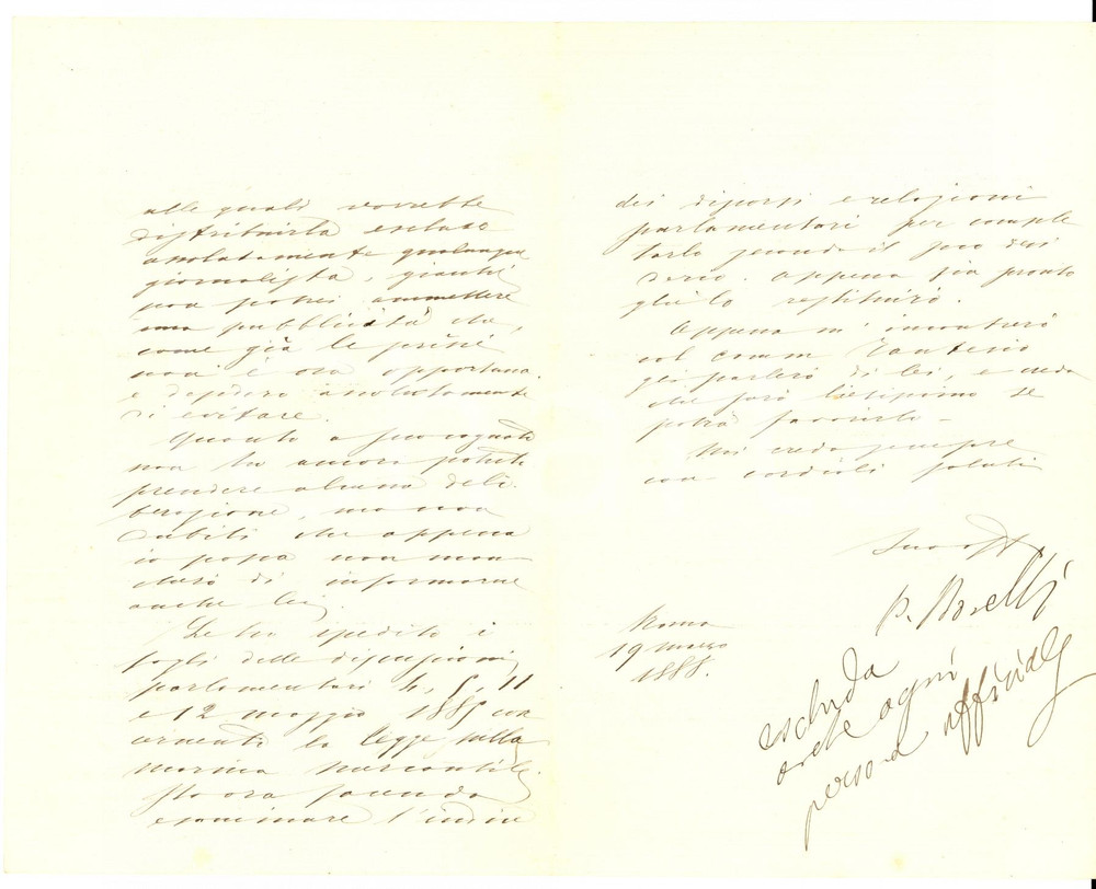 Autografo originale 1889 ROMA Paolo BOSELLI prepara la propria biografia AUTOGRAFO 1