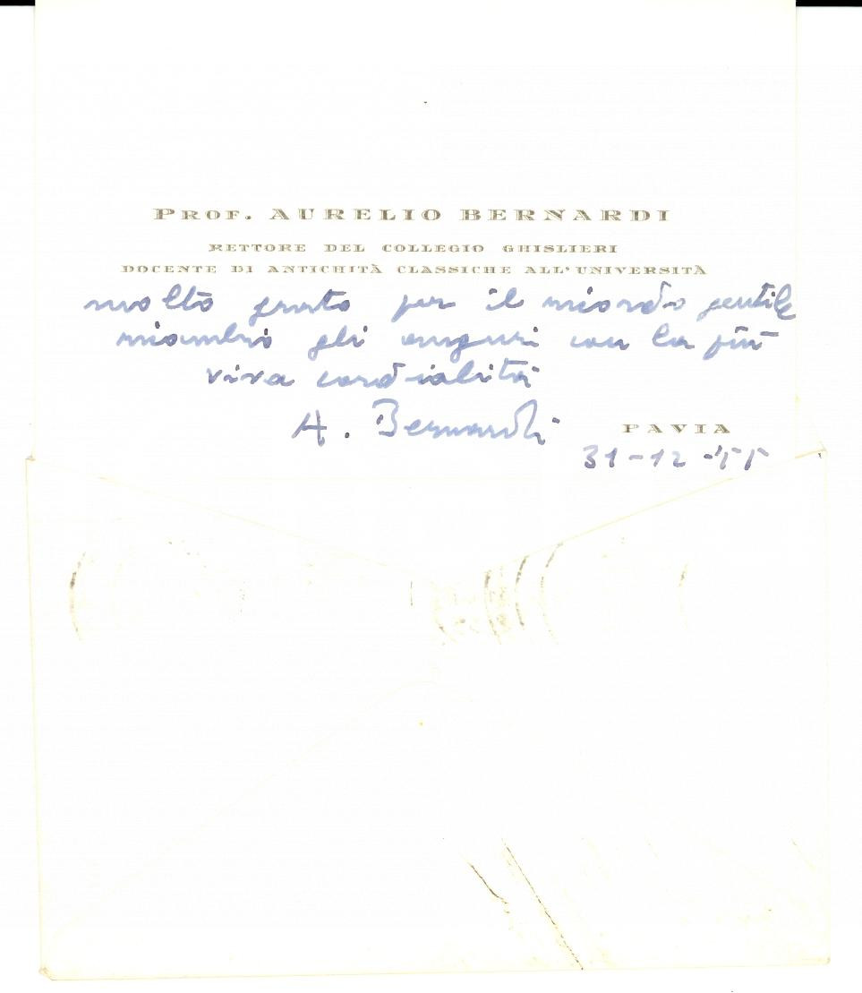 Autografo originale 1955 PAVIA Collegio GHISLIERI Aurelio BERNARDI Biglietto autografo 1