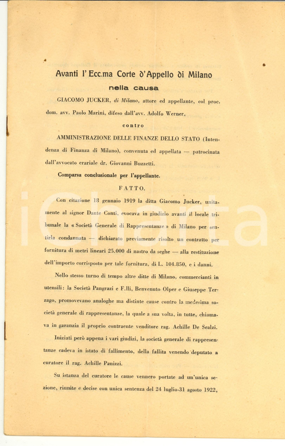 Documento originale, autentico 1928 MILANO Ditta Giacomo JUCKER vittima della Finanza per fornitura seghe 1