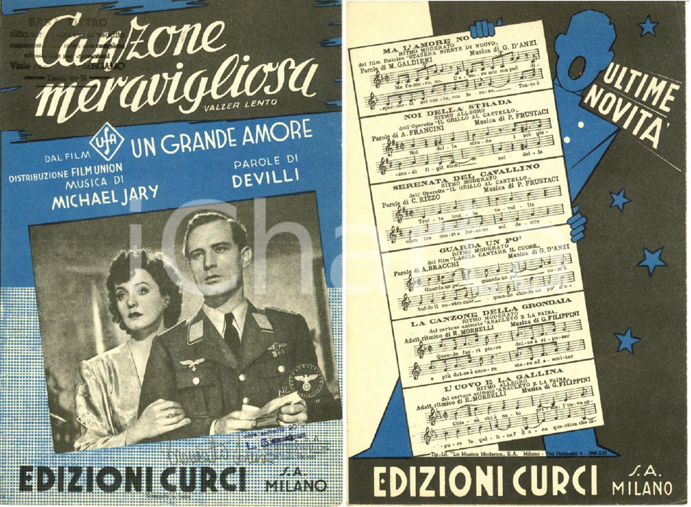 Oggetto da collezione cartaceo 1942 DEVILLI  Michael JARY  Canzone meravigliosa  Film Un grande amore Spartito 1
