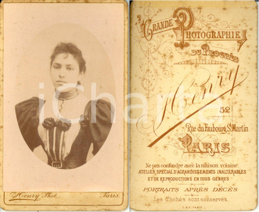 1890 ca PARIS (FR) Giovane donna in abito elegante Henry Photographie du Progrès