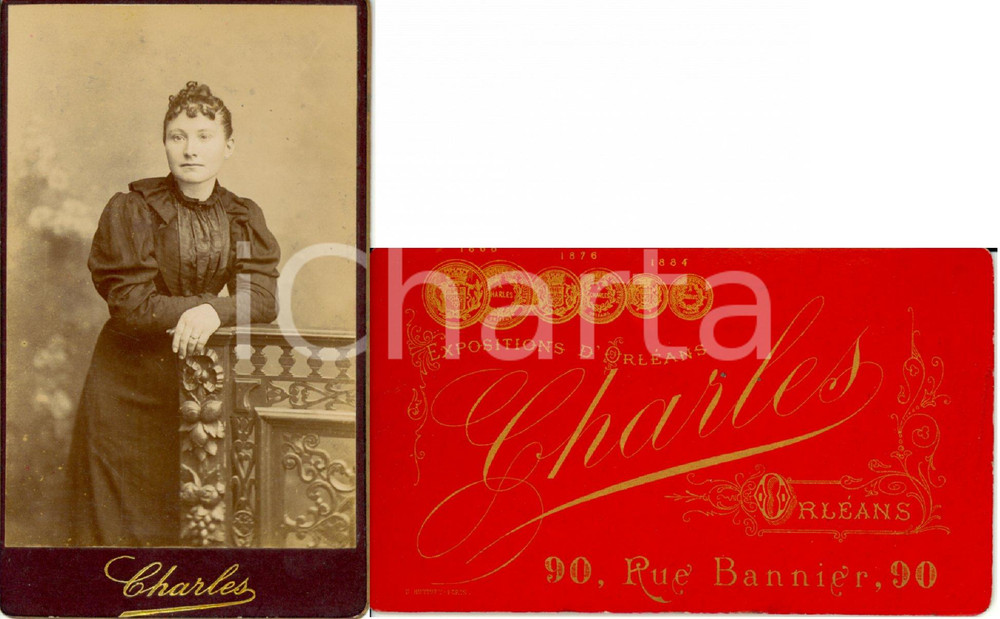 Fotografia d epoca originale 1900 ORLEANS FRANCE Portrait de jeune femme Photo CHARLES 1