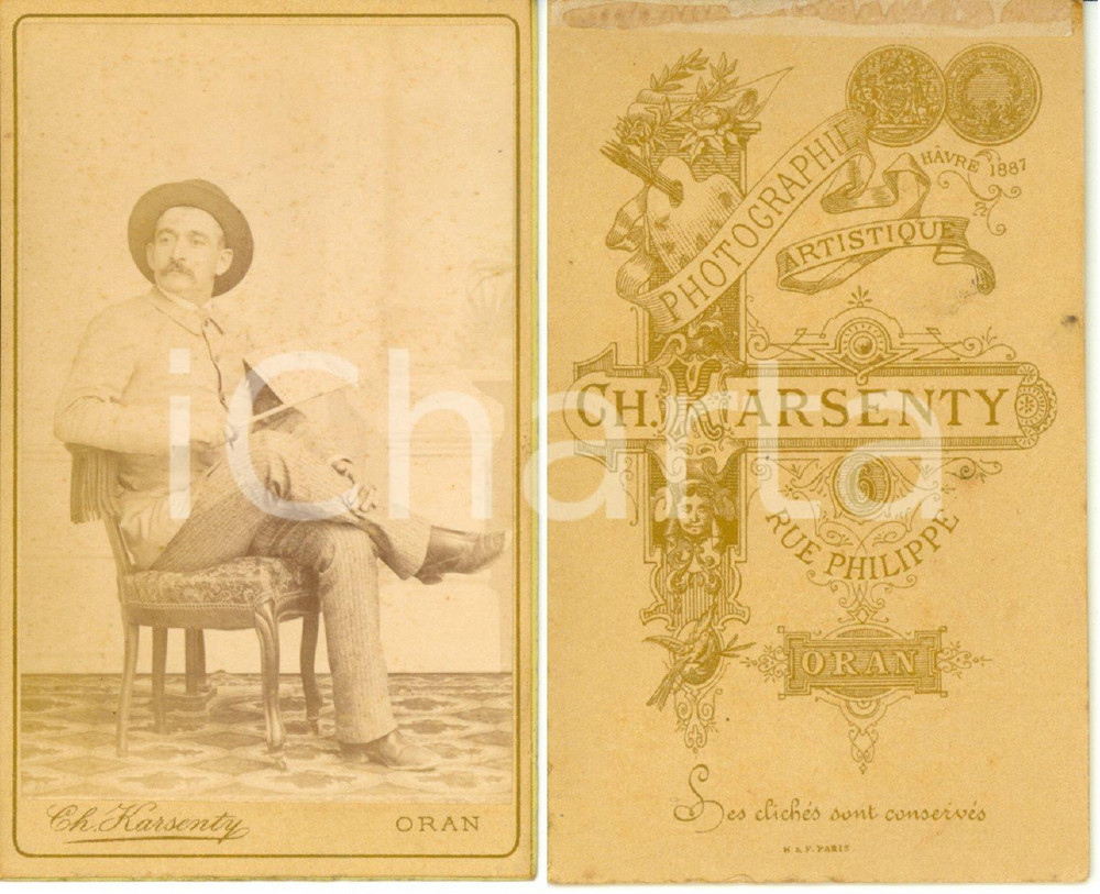 Fotografia d epoca originale 1900 ca ORAN ALGERIA Ritratto di borghese francese con ventaglio  Photo Karsenty 1