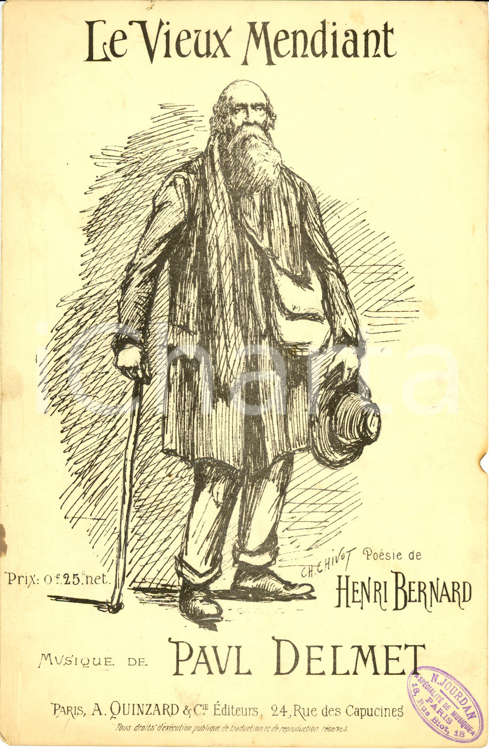 Oggetto da collezione cartaceo 1920 ca Henry BERNARD, Paul DELMET Le Vieux Mendiant, CHIVOT Spartito 1
