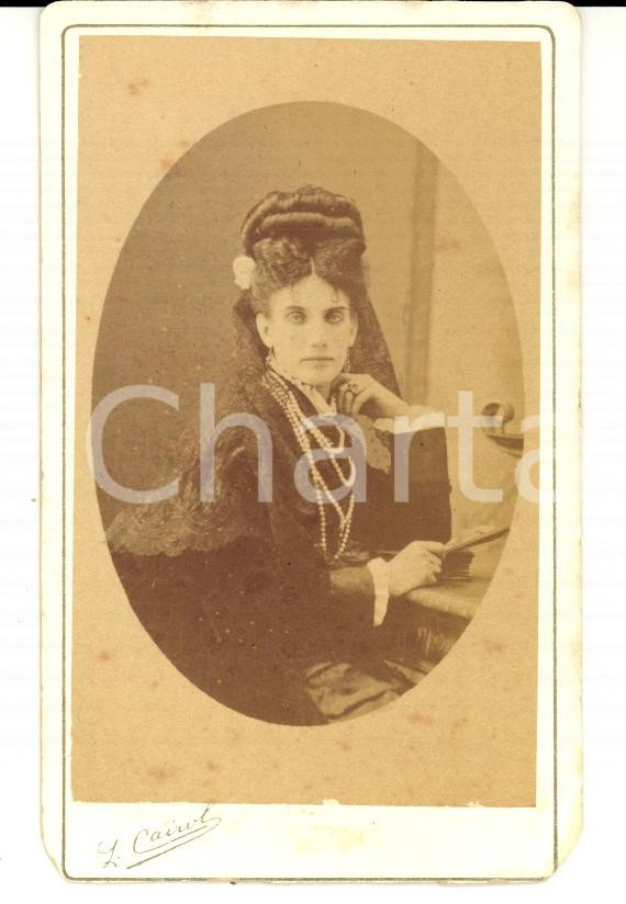 Fotografia d epoca originale 1870 ca ORAN ALGERIE Femme avec collier de perles Photo CAYROL 1
