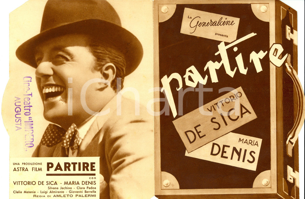 Materiale pubblicitario d’epoca 1938 PARTIRE Vittorio DE SICA Maria DENIS Produzione GENERALCINE Volantino 1