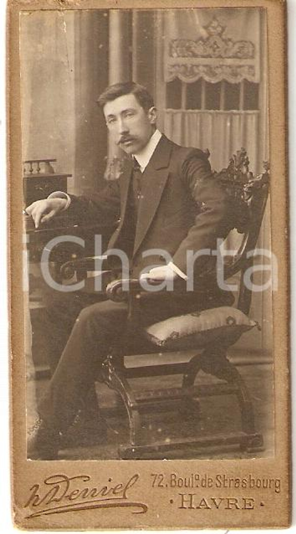 Fotografia d epoca originale 1911 LE HAVRE F Ritratto Gentiluomo allo scrittoio Fotografia DERRIEL 1